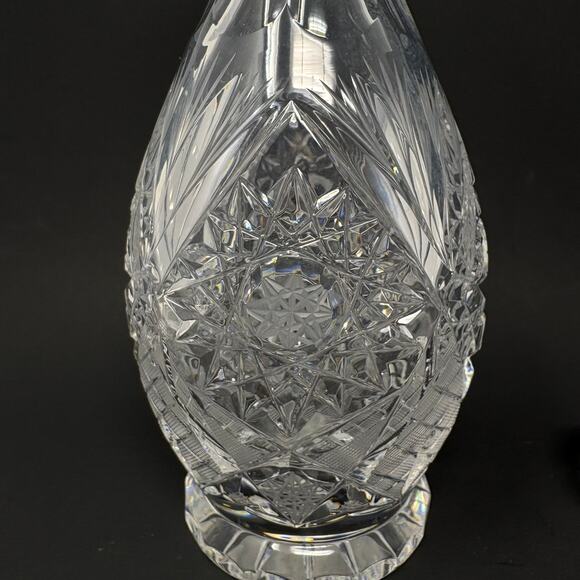 Vintage Crystal Decanter w/ Hobstar Crosshatch Wheat Design Cut Glass Bottle MCM - Picture 2 of 9